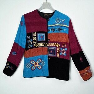 VTG Allure Embroidered Patchwork Jacket Woman Medium Colorful‎ Tapestry Bohemian